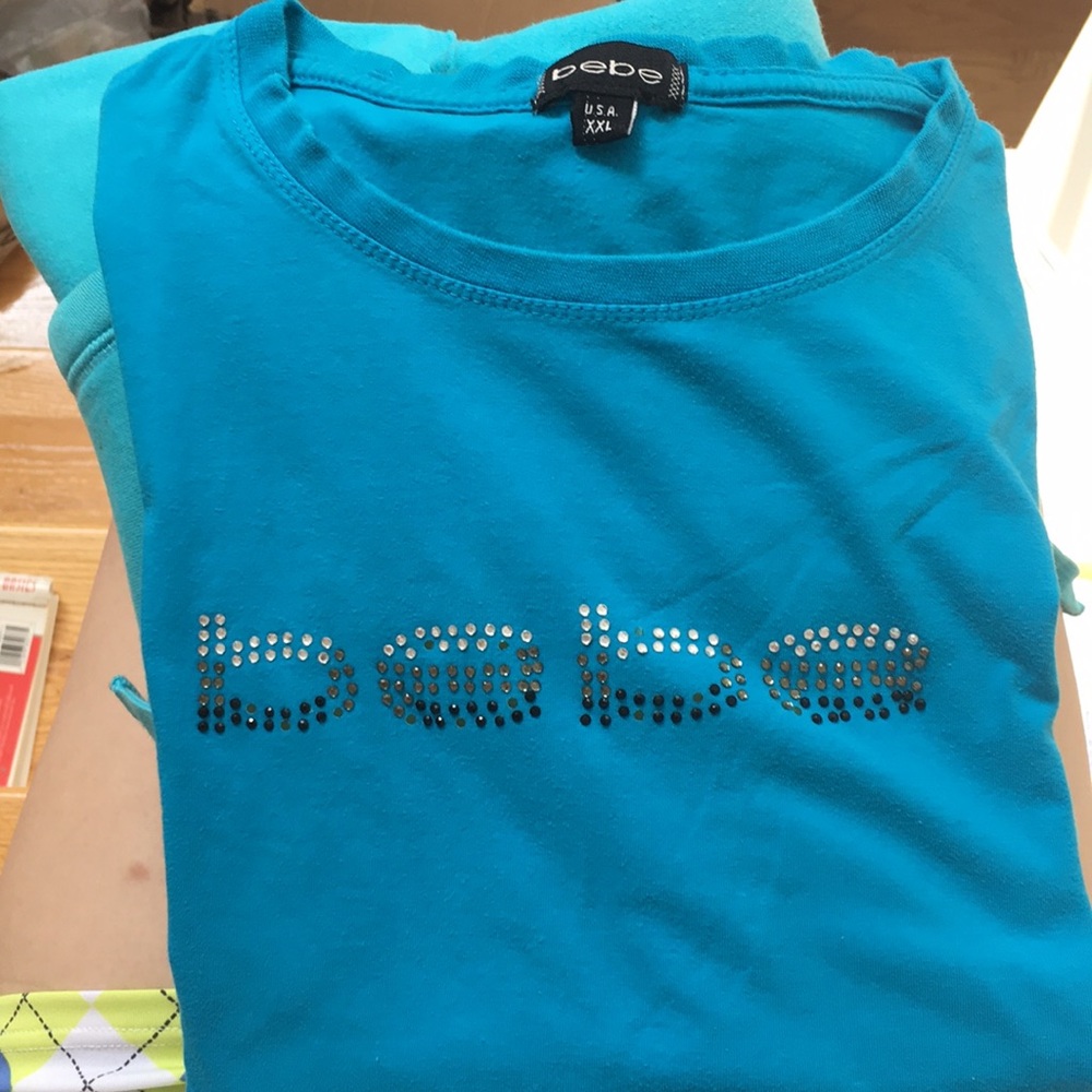 Bebe Tri-tone Crystal Logo T-shirt